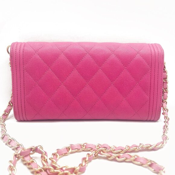 Authentic CHANEL Boy CC Flap Lambskin Wallet Chain Shoulder Crossbody Pink Gold - Picture 6 of 15